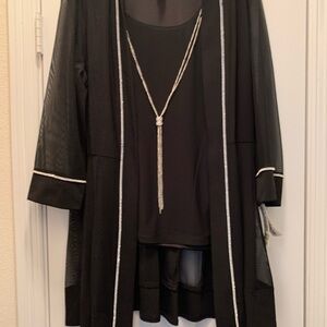 Black Sheer Cardigan and tank w/ Silver Trim NWT. embellished pretty piping!